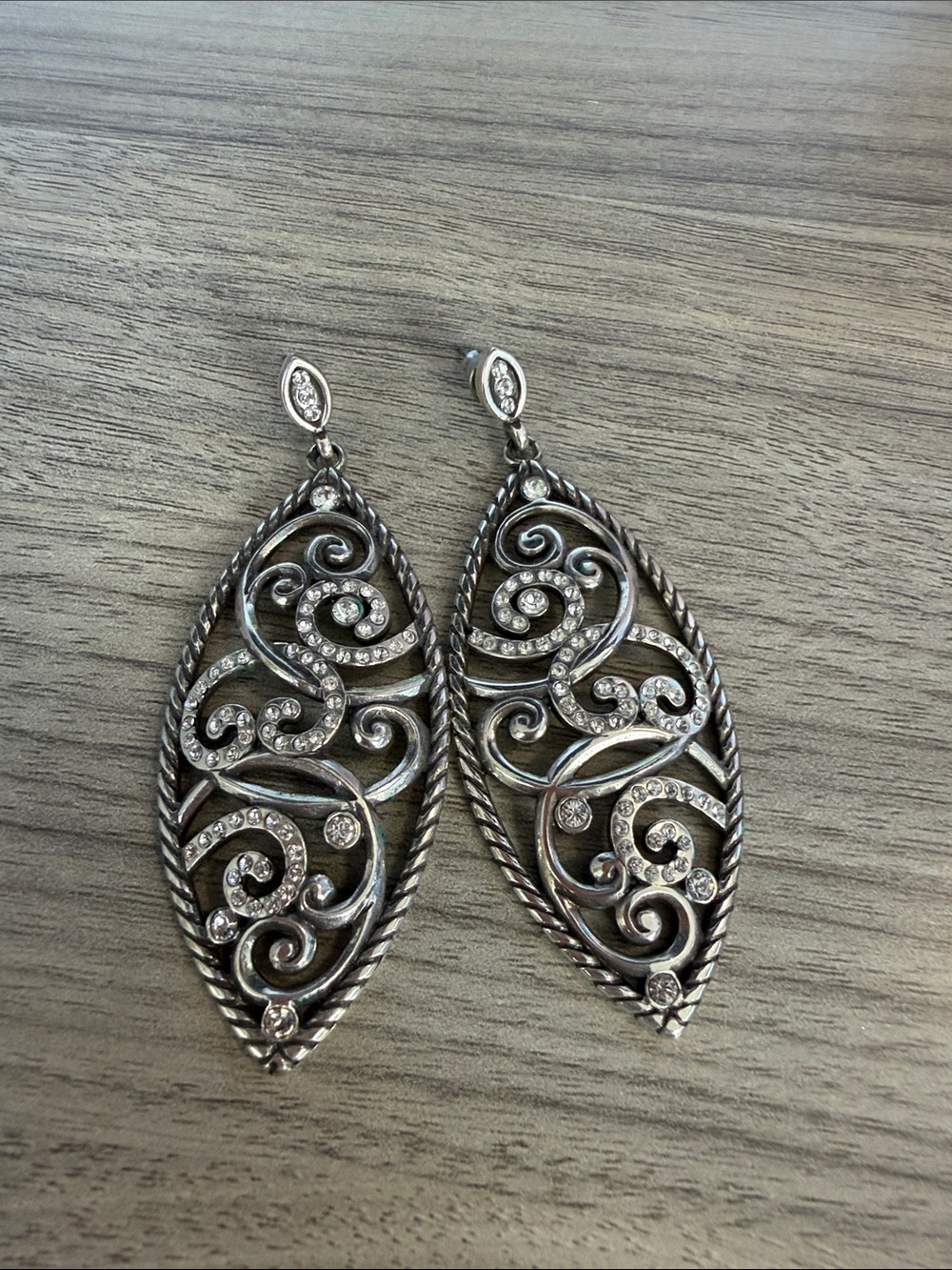 Brighton Silver-Tone Filigree Crystal Drop Earrings